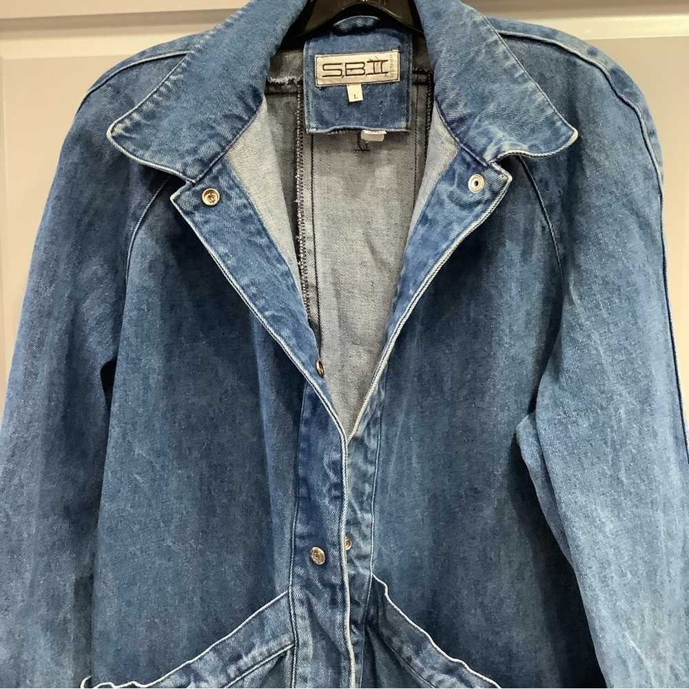 S.B. II by Bitterman Woman’s Vtg Blue Denim Coat Jacket Sz L, Snap Closure - Picture 4 of 11